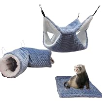 3E Haustier Hängematten-Set 3-teilig - Hängematte, Tunnel & Wärmekissen Für Hamster, Meerschweinchen & Kleintiere | Kaffee-Fleece, Mit Clips | Coole Schlaf- & Spielplätze