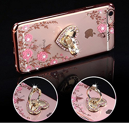iPhone 7 Case,Ukayfe iPhone 7 Case [ with Love Heart Ring Grip/Stand
Holder],Ultra Thin Clear TPU Bumper Case Cover for iPhone 7 4.7 inch,
[Electroplating Technology] Pink Flower Butterfly Bling Glitter Diamond
Transparent Rubber Rose Gold Plating TPU Soft Silicone Case Cover for
iPhone 7 4.7 with 1 x Black Stylus