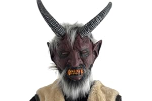 Generisch Teufelsmaske Krampus für Erwachsene – Deluxe Dämonenmaske mit Hörnern aus Latex & Kunstfell, ideal für Krampuslauf, Perchtenlauf, Nikolausumzug & Halloween