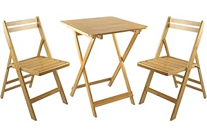 7H SEVEN HOUSE Conjunto de Terraza Plegable Mesa Cuadrada y 2 Sillas Biano Madera de Bambú 7house