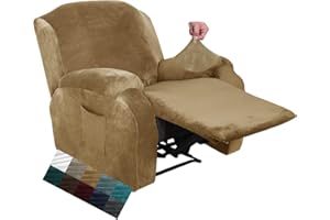 CHELZEN Velvet 4 Piece Recliner Cover Stretch Soft Cover for Recliner Chair Thick Soft Recliner Chair Slipcover (Recliner, Camel)