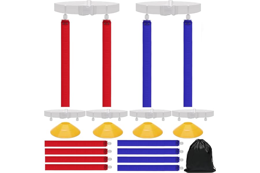 Windspeed 17PCS Flag Football Belts Kit, Football Belts Set with 8P Flags/ 4P Football Waistbands/ 4P Disc Cones/Storage Bag for 4 Player
