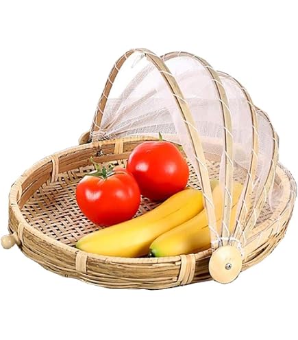 Xshelley (Ensemble de trois pièces) 41,9 cm, 35,8 cm, 30 cm, tente ronde en bambou avec couverture, légumes/fruits, pain, panier de rangement Xshelley (Ensemble de trois pièces) 41,9 cm, 35,8 cm, 30 cm, tente ronde en bambou avec couverture, légumes/fruits, pain, panier de rangement