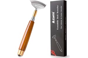 AZYMI Back Scratcher, Telescopic Back-Scratcher for Women Men with Long Wooden Handle-Massage Roller-Steel Claw, Portable Back Massager for Head Scalp Face Foot Scratching