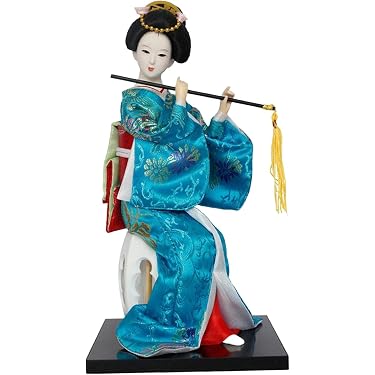 Statuettes Japonaises Geisha - Lot De 3 - 25 Cm - Kimono En Soie, Tête En Gypse - Décoration Intérieure Kawaii Et élégante
