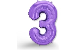 FUNXGO globo numero 3 morado- numero 3 globo cumpleaños - globo 3 morado- número 3 cumpleaños globo morado- globo numero 3 gigante - globos número 3 - decoracion 3 cumpleaños