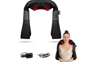 VOYOR-HEALTH massaggiatore schiena e collo, massaggiatore cervicale elettrico con rullo 4D, Riscaldamento a intensità regolabile portatile per corpo massaggiatore (Nero)