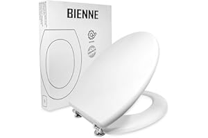 BIENNE Copriwater Universale in Legno, Sedile WC per Bagno, Tavoletta Copri WC Resistente, Coprivaso con Cerniere in Acciaio inox antiruggine, Adatto a Sanitari Standard, Facile da Montare