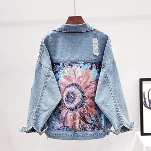 HUITAILANG Giacca di Jeans Donna, Giacca di Jeans con Ricamo Floreale con  Paillettes Boho, Cappotto di Moda : Amazon.it: Abbigliamento