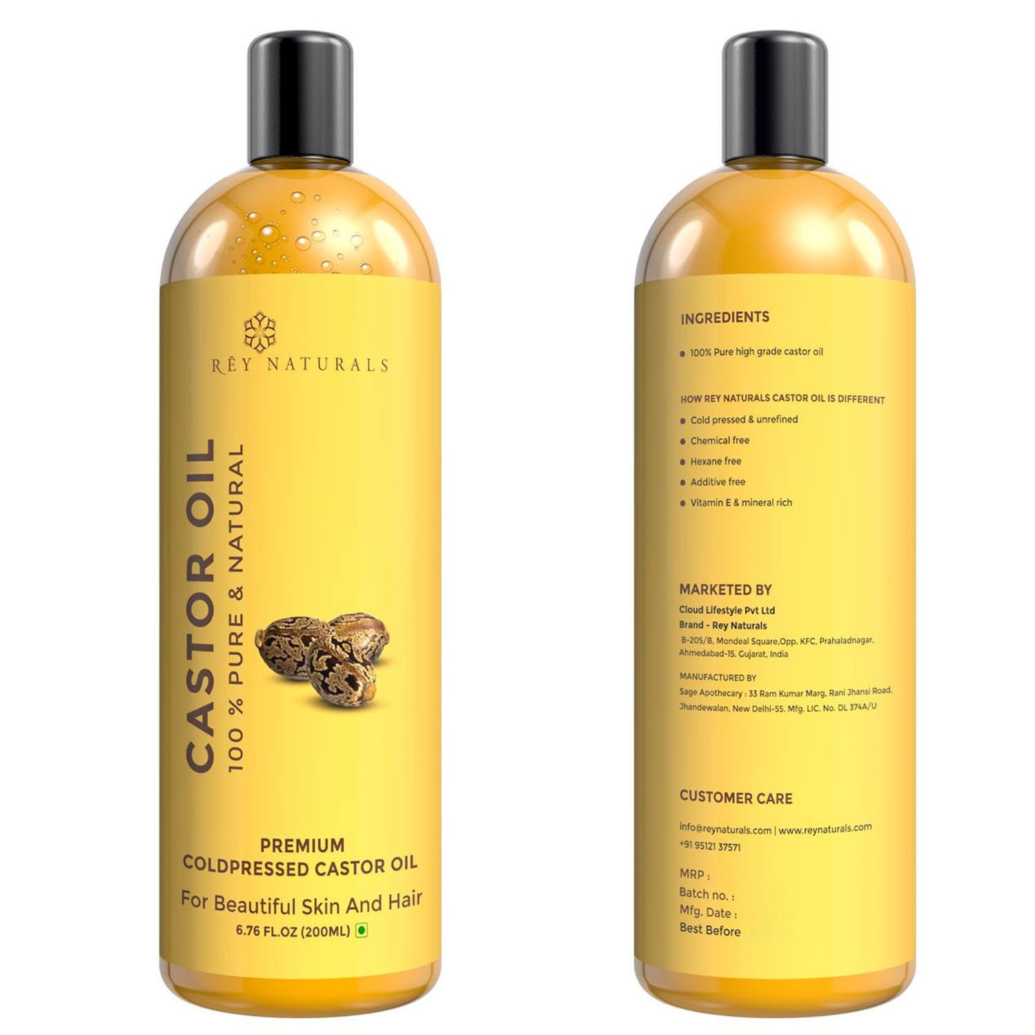Rey Naturals Cold Pressed Castor Oil 200ml Sukhrog