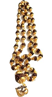 J S Imitation Rudraksh Mala With Gold Plated OM Inspired Pendant Set For Men Boys Girls & Women