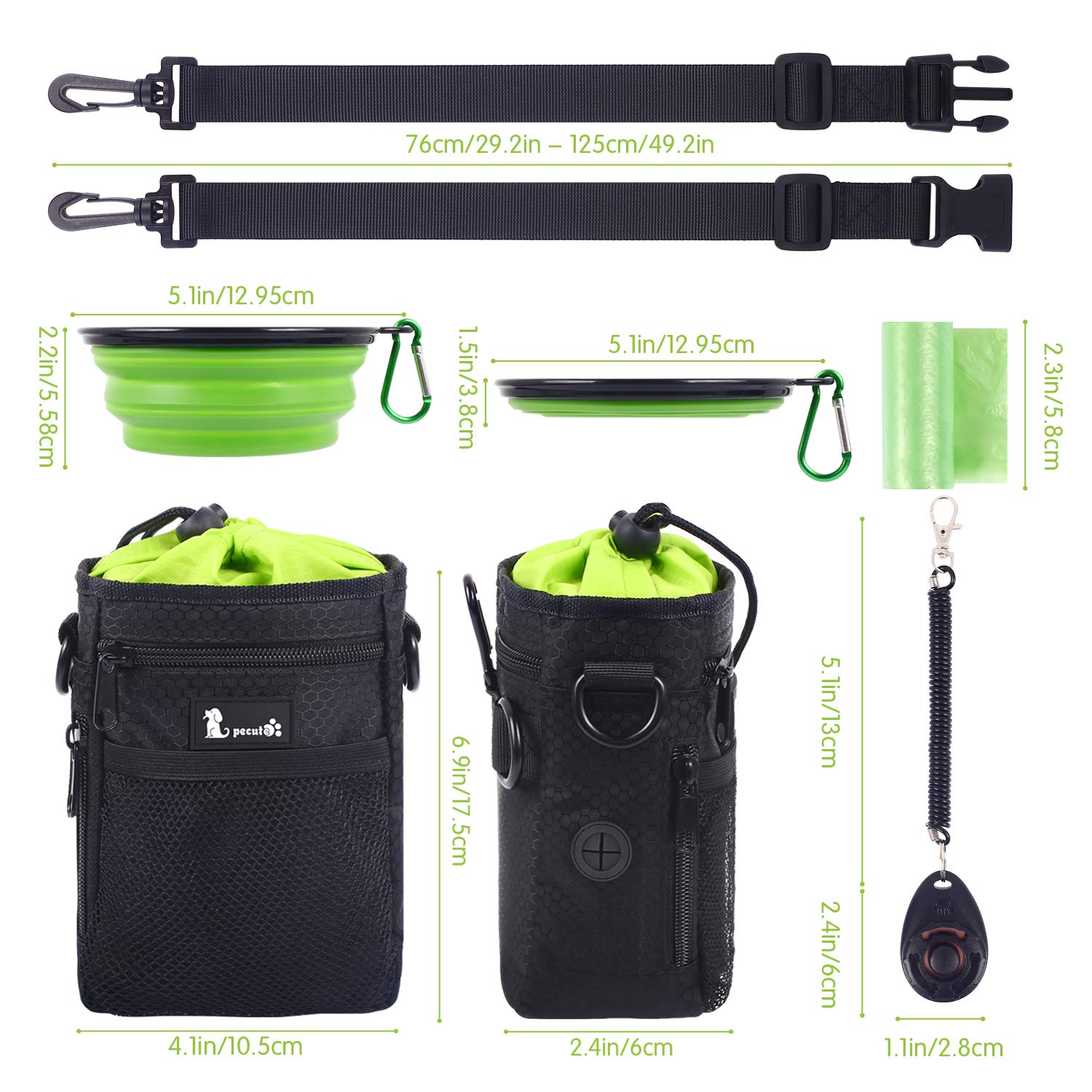 Pecute Borsa Addestramento Cani in Tessuto Impermeabile, Cintura Regolabile e Tasche per Smartphone e Ciotola Silicone… - immagine 9