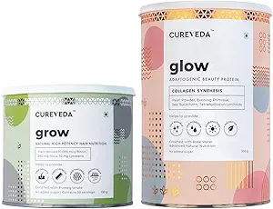 Cureveda Collagen powder and Plant based Biotin 10000 mcg, Veg Beauty drinks for Skin & Hair Nutrition, Hair Growth For Men & Women (300 gm, 150 gm)