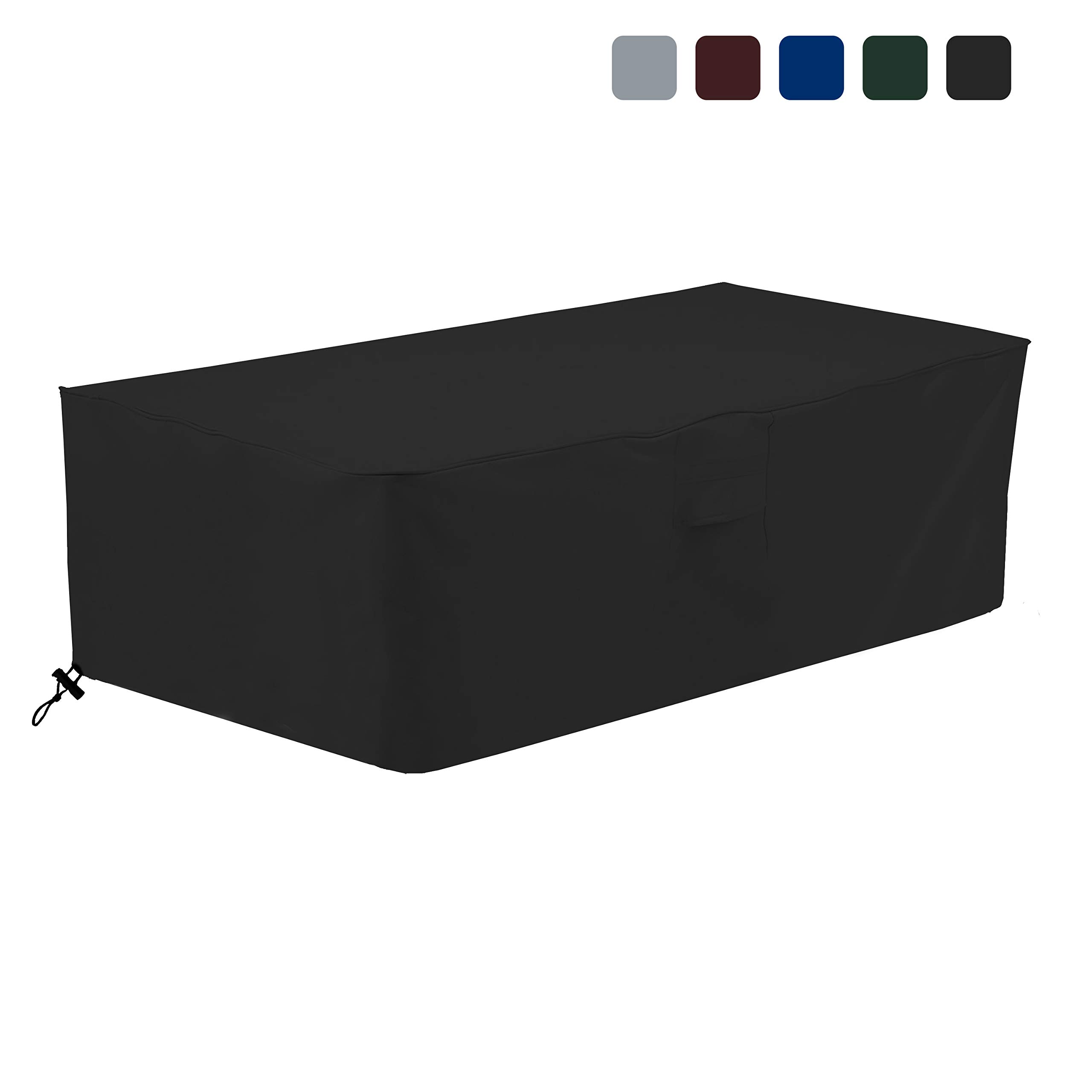 Fire Pit Outdoor Covers Rectangular Waterproof, 100% UV Resistant, 18 Oz PVC Heavy Duty Fabric with Air Pockets and Drawstring for Snug fit to Withstand Winds & Storms.