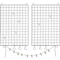 SONGMICS Fotowand aus Drahtgitter, 2er Set, Wanddekor, multifunktionale Gitterwand, Wandgitter, DIY, mit S-Haken…