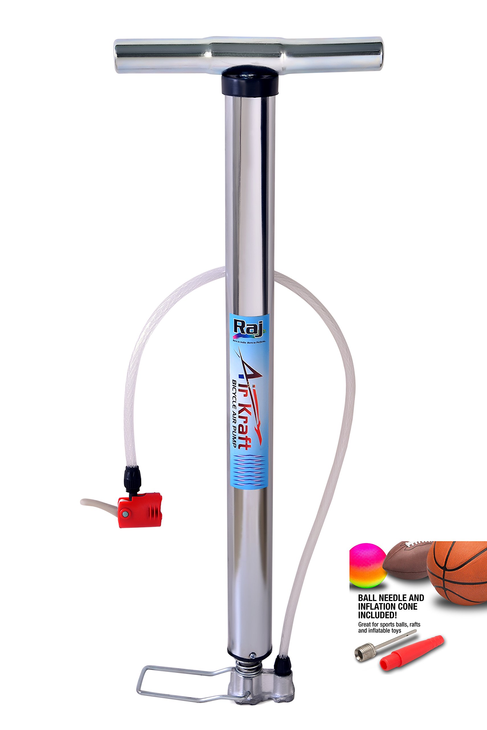 Raj Airkraft High Pressure Alloy_Steel Air Pump for Car Bike Bicycle Motorcycle Ball and Inflatable Furniture/Toys (Silver) Pack of 1