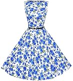 Memefood Womens Floral Vintage Dress Sleeveless Retro Dress 1950s Dresses A-Line Cocktail Party Dress with Belt