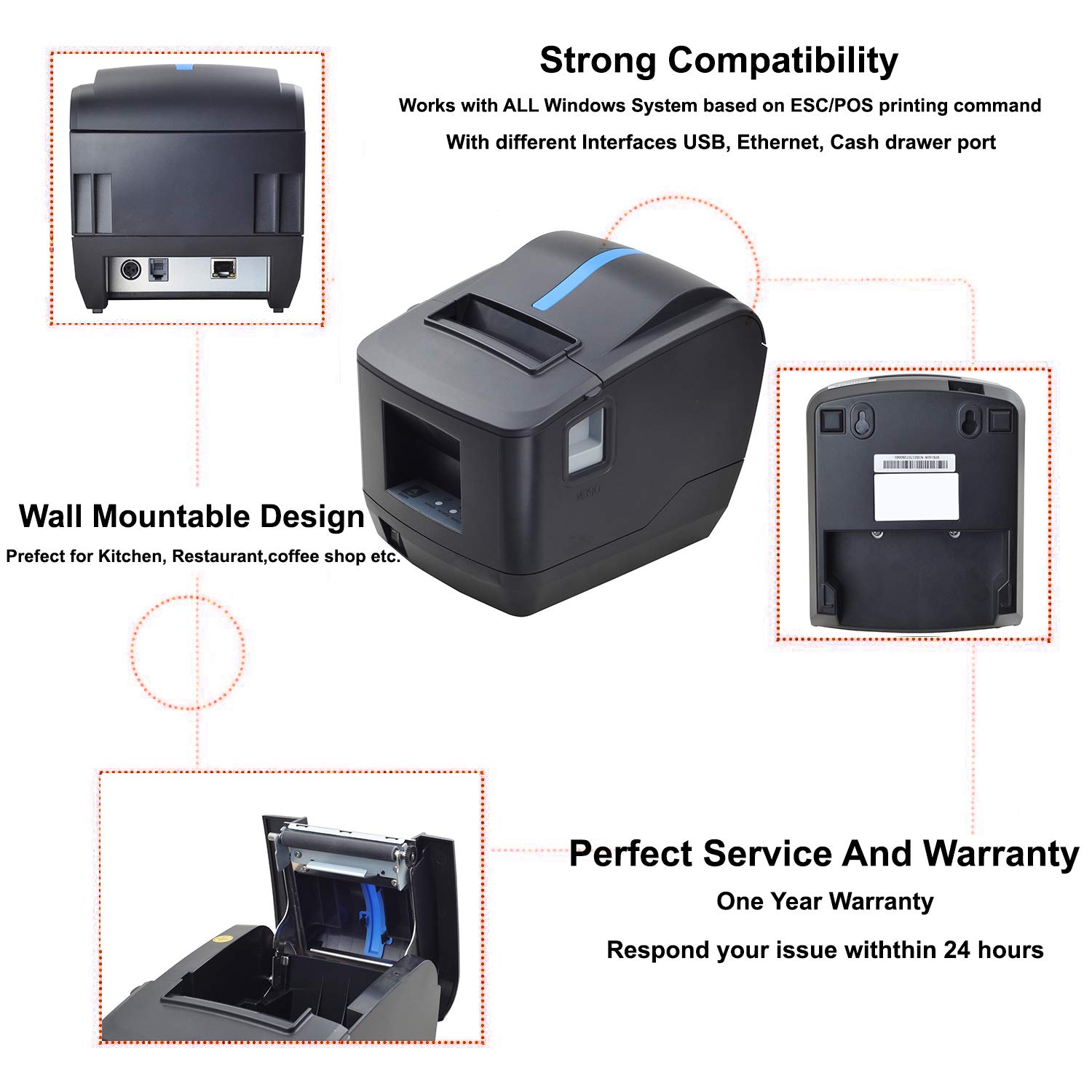 80mm Thermal Receipt Pos Printer Munbyn Usb Ethernet Lan