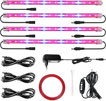 Roleadro LED Pflanzenlampe 40w Pflanzenlicht Pflanzenleuchte mit Timer 3H/6H/12H Heillgkeitsstufen 4Pcs Strip Wachsen licht Wachstumslampe IP65 Pflanzenlichter f&uuml;r Zimmerpflanzen Gartenarbeit