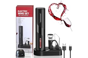 ZOYIDOUX Apribottiglie elettrico ricaricabile 7 in 1 set regalo, Cavatappi per vino con base, Versatore, Tappo in silicone per vuoto, Tagliapasta stagnola, Tappi per champagne, Linea USB