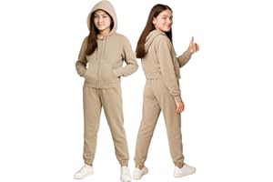 DELLMOOR Teen Girls Cropped Hoodie & Jogging bottom 2 Piece Tracksuit Set Colour Beige, Carbon Casual Sportswear Loungewear Active kids Outfit for Children Age 11-16 Years