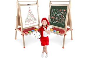 kramow Caballete Infantil Doble Cara Magnético para Pizarra Negra y Blanca de Madera con Accesorios, Juguete Educativo, Regalos para Niños Niñas 3+ Años