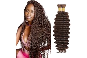 Heiowuio Bulk Human Hair For Braiding #4 Chocolate Brown Color Deep Wave Unprocessed El Cabello Humano Tissage Brazilianne Real Human Hair 50g/Bundles 20 20 Inch