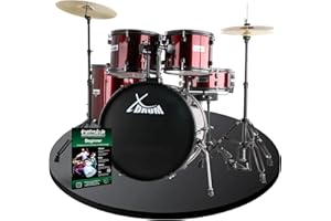 XDrum Rookie 22" Fusion Batterie Complète Ruby Red - Idéal pour Débutants - Matériel Stylé en Noir - Inclus Baguettes, Guide de Montage et École de Batterie - Rouge