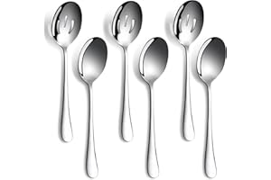 LAYHYAND 6 Pieces Serving Spoons Set, 8.7 Inch, Includes 3 Serving Spoons and 3 Slotted Spoons, Large Stainless Steel Buffet Banquet Utensils Cutlery Set for Home, Kitchen