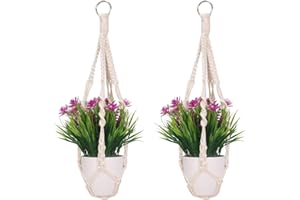 LITLANDSTAR 2 Pack Macrame Plant Hangers, Cotton Rope Woven Indoor Outdoor hanging plant holder Wall Hanging Planter Ceiling plants for Flower Pot, Hanging Plants Holder for Yard Garden Home Decoration, 50 cm