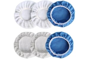 SHOWLL Juego de 6 fundas de pulido para pulidora de coche de 220 mm - 250 mm (2 x microfibra; 2 x almohadillas de gamuza; 2 x lana)