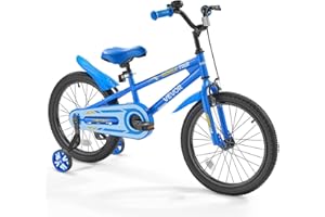 VEVOR Vélo Enfant 110-140 cm, Style BMX, avec Roues Stabilisatrices Amovibles, Selle Réglable, Facile à Monter, Frein à Main et à Pied, Vélo pour Tout-petits, Garçons, Filles, Débutants 5-10 Ans, Bleu