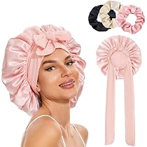 Seidenhaube Zum Schlafen – Doppelseitig, Verstellbar, Aus Satin-Polyester, Für Locken & Glatte Haare