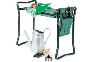 LIVIVO Folding Garden Kneeler and Seat – Portable 2-in-1 Garden Bench with Soft Foam Pad, Tool Pouch, Heavy-Duty Steel Frame – Foldable, Lightweight Garden Stool for Weeding, Planting & Outdoor Use