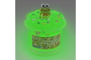 OKAYBEE Slime phosphorescent en forme de grenouille, super doux et extensible, vert, pour enfants, jouets sensoriels pour anniversaire, Pâques, Halloween, Noël, cadeaux pour filles et garçons