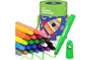 JUPITEARTH 24 Colours Twistable Rocket Crayons for Toddlers Aged 1–3,Non-Toxic Washable Crayons for Children 4–8 with Storage Tub–Smooth,Easy-Grip Art Supplies,Perfect Colouring Gift for Boys&Girls