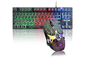 LexonElec K16 Wired 87keys Gaming Mouse Combo Mechanisches Gefühl Regenbogen LED Hintergrundbeleuchtung PC Gaming Tastatur Tastatur Wireless Gaming Maus 6 Tasten 2400 DPI 7 LED Hintergrundbeleuchtung
