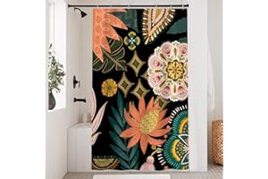 Uiiooazy Tenda Doccia Boho - Fiori Rosa e Foglie Verdi, Antimuffa, Impermeabile, Tessuto in Poliestere Lavabile, Opaca per Vasca da Bagno Con 8 Ganci, 120Lx180Acm