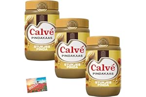 Set 3x Calve Pindakaas Erdnussbutter mit Stückchen 650 g I Erdnussbutter für dein Frühstück I Protein I creamy Peanutbutter mit Erdnuss-Stücken I cremig und lecker I Gesundheit I Holland-Box by Vriens