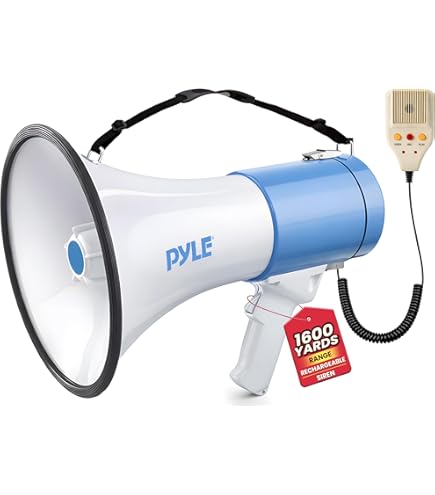 Pyle Haut-Parleur Mégaphone -Mégaphone Porte-Voix avec Sirène Intégrée-Batterie Rechargeable Prise Auxiliaire 40 Watts&Portée de 900 mètres-Idéal pour Les Fans de Cheerleading, Exercices de Sécurité