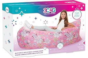 3C4G THREE CHEERS FOR GIRLS Three Cheers for Girls by Make It Real Cute Pink Butterfly Inflatable Chair for Girls - Indoor & Outdoor Use - Glamping, Bedrooms and Gardens - Blow Up Seat for Girls