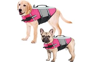 ALAGIRLS Dog Life Jacket, Adjustable Ripstop Pet Life Vest High Floatation Dog Swimsuit, Dog Safety Preserver Lifesaver with Rescue Handle for Small Medium Large Dogs, Upgraded-Pink XL