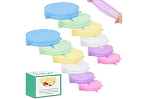 LEVENSON Coperchi in silicone estensibile 12 pezzi Riutilizzabile ed ecologico Adattabile a barattoli e contenitori Senza BPA e lavabili in lavastoviglie Eccellente per la conservazione di alimenti freschi