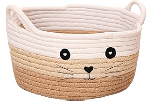 TBCZVX Cat Toy Box, 8.3 X 4.7 Inch Cat Toy Basket, Cat Basket for Pet Toys Cute Storage Basket with Ears Decorative Small Toy Box for Puppy Decorative Storage Basket(White Brown Khaki)