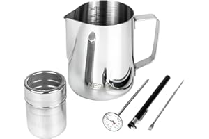 NEOUZA Brocca per latte da 600 ml, per caffè e caffè, con serbatoio in polvere, ago e termometro per macchina da caffè espresso (600 ml)