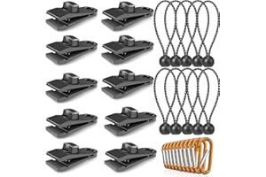 AIXIMA Lot de 30 Clip de Bâche Tente avec 10 Cordon Elastique avec Boule, 10 Pinces à Mousqueton pour Auvent, Clips Plastique Bâche, Heavy Duty Pince pour Toile de Tente