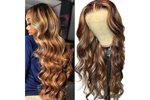 Bele Highlight Brazilian Body Wave 13x6 T-Part Ombre 4/27 Color Lace Front Wigs 150% Denisty Pre-Plucked Deep Part Body Wave Lace Front Wigs Virgin Human Hair with Baby Hair for Women 28 inch