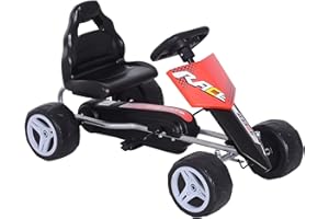HOMCOM Coche de Pedales Go Kart con Asiento Ajustable Carga 30kg Go Kart Racing Deportivo para Niños 3 Años Juguete Exterior 80x49x50cm Acero