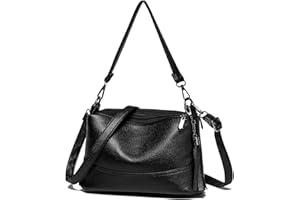 KUNKUN Umhängetasche Damen Mittelgroß Schwarze Handtasche für Damen Shopper Tasche mit 2 austauschbaren Leder Schultergurten 3 Fächern
