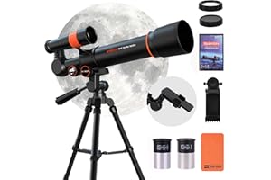 HYRENEE Télescope pour Enfants et Adultes Débutants - Télescope Réfracteur avec Ouverture pour l'Observation des Étoiles avec Trépied Réglable et Adaptateur Téléphone - Cadeau Parfait pour l'Astronomie pour